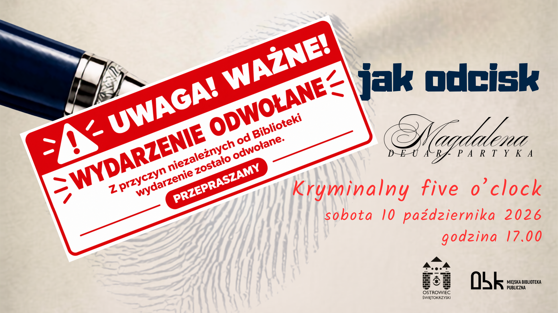 wydarzenie: ODWOŁANE! - Spotkanie z Magdaleną Deuar-Partyką- autorką książki „Pismo jak odcisk”